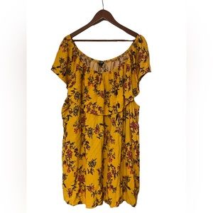 TORRID Women’s Size 6 Mustard Yellow Floral Off Shoulder Ruffled Top